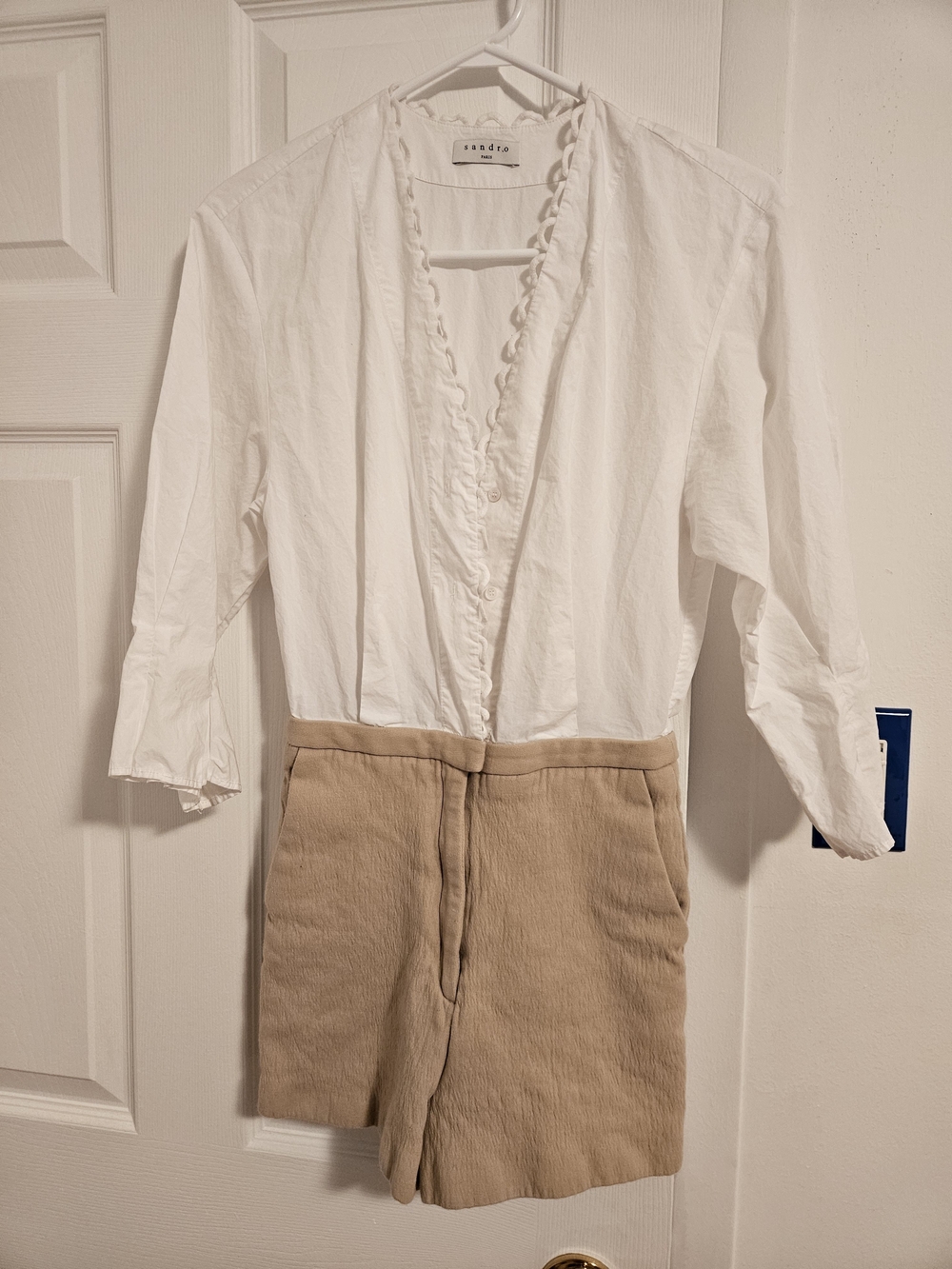 Sandro Cream and Beige Two-Tone Romper
